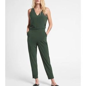 Athleta Womens Brooklyn Jumpsuit Ribbed Size 0 Tall Green Athleisure Sleeveless